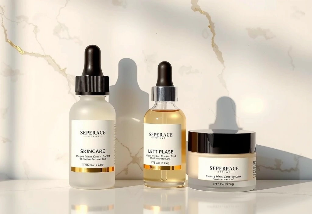 Complete skincare routine with three elegant product jars arranged in sequence